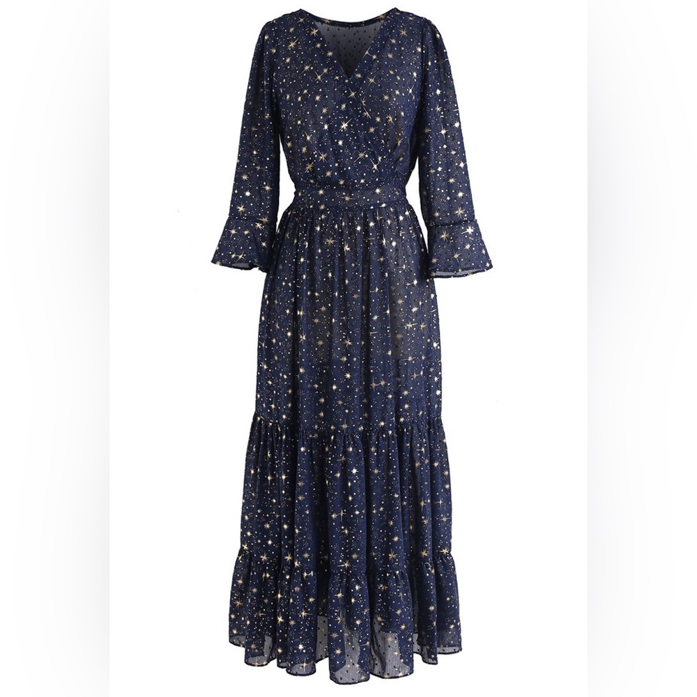 Chicwish glory of love star print tiered vneck maxi dress - Picture 3 of 12